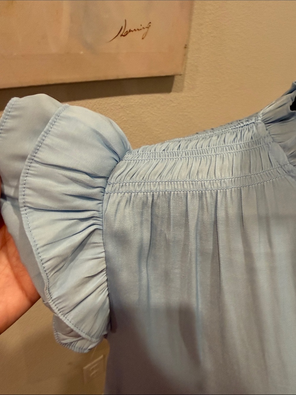 T Tahari Light Blue Tie-Neck Ruffle Sleeve Blouse - Picture 3 of 14